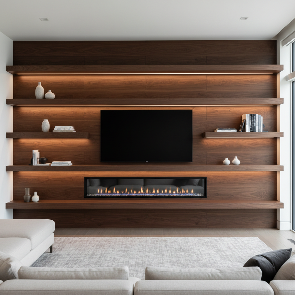 Built-in entertainment wall with fireplace