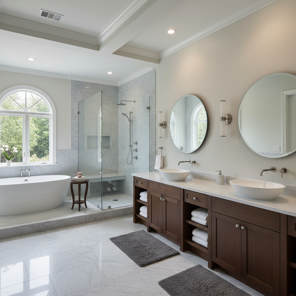 Spacious master bathroom with freestanding tub